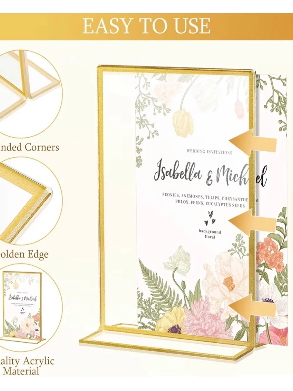 Clear Acrylic Sign Holders with Gold Rim, 5x7 inches, set of 7